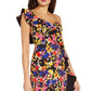 Vestido feminino Aidan By Aidan Mattox com estampa floral e babados, um ombro só, preto, tamanho 6
