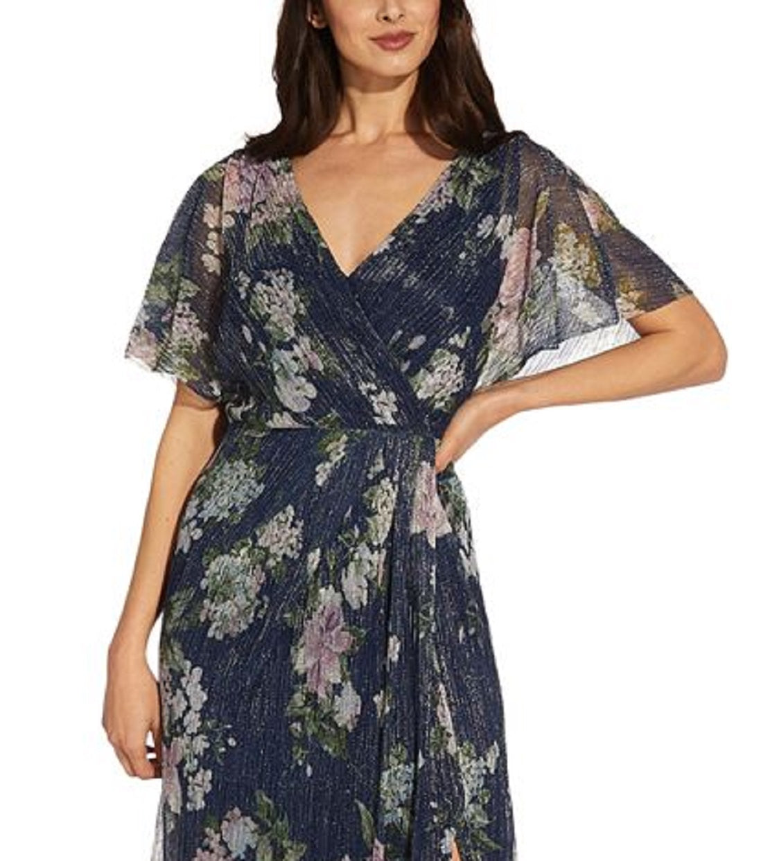 Vestido plissado estampado feminino Adrianna Papell, azul, tamanho 4