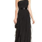 Vestido de noite feminino Adrianna Papell, decote assimétrico, um ombro só, em chiffon, tamanho 6, preto
