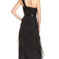Vestido de noite feminino Adrianna Papell, decote assimétrico, um ombro só, em chiffon, tamanho 6, preto