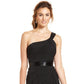 Vestido de noite feminino Adrianna Papell, decote assimétrico, um ombro só, em chiffon, tamanho 6, preto