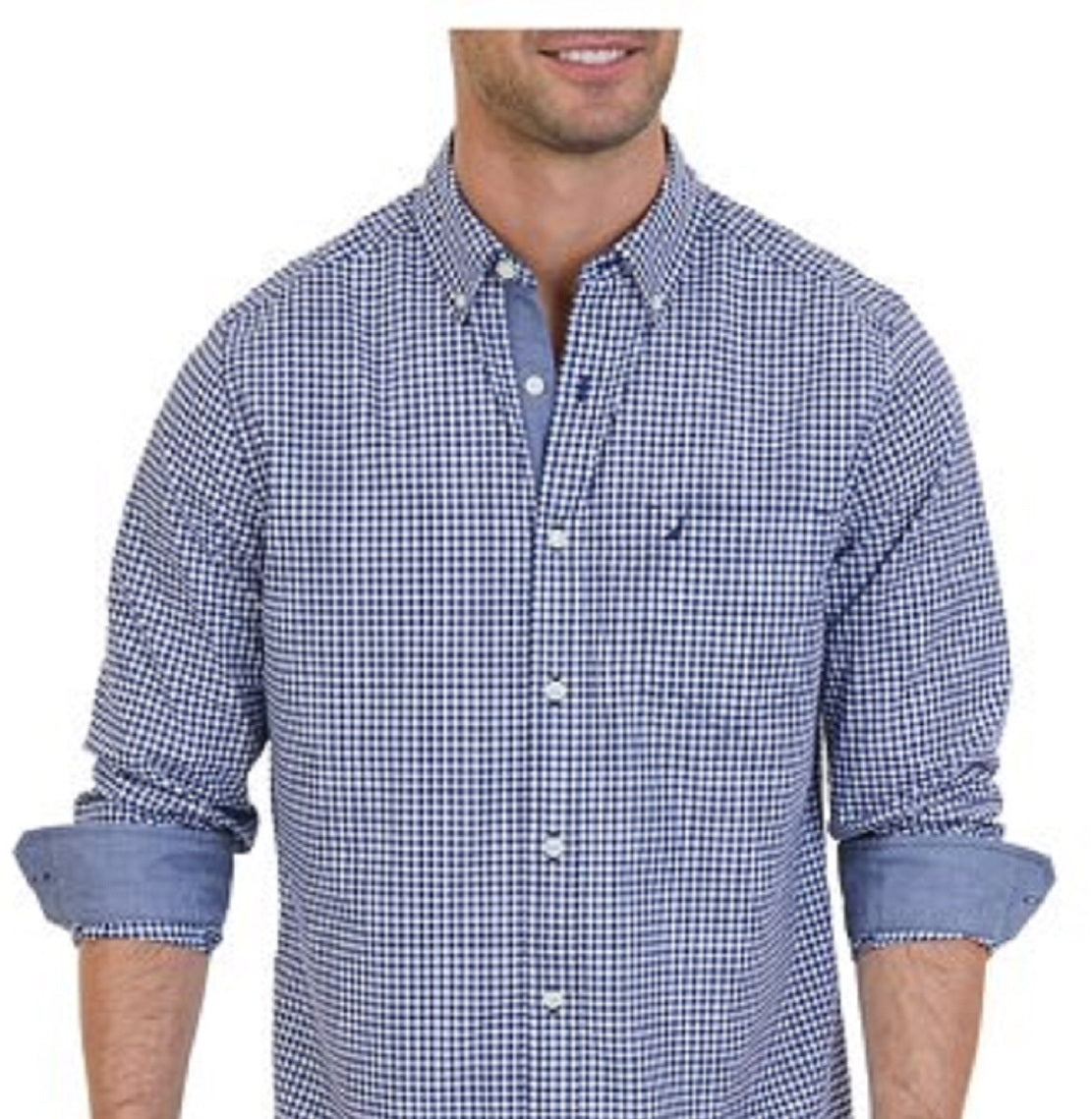 Camisa masculina Nautica Classic Fit, manga comprida, xadrez xadrez, azul, tamanho extragrande