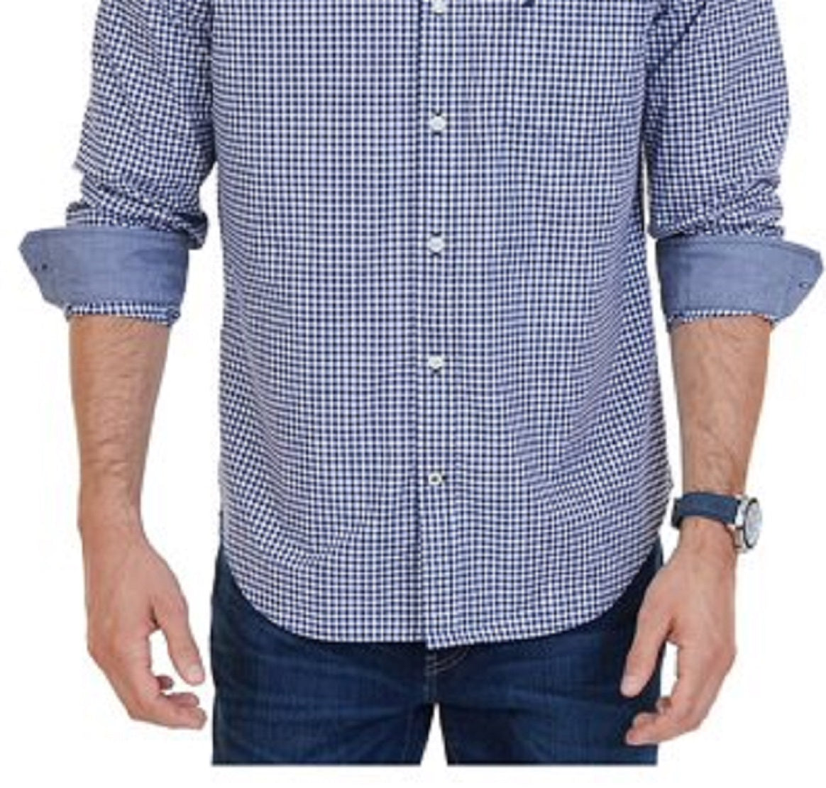 Camisa masculina Nautica Classic Fit, manga comprida, xadrez xadrez, azul, tamanho extragrande