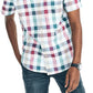 Camisa Oxford Xadrez Elástica de Manga Curta Classic Fit Masculina Nautica Branca Tamanho Médio