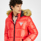 Jaqueta masculina GUESS com capuz de pele sintética vermelha, tamanho X-G