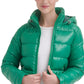 Casaco acolchoado com capuz GUESS High Shine feminino, verde, tamanho médio