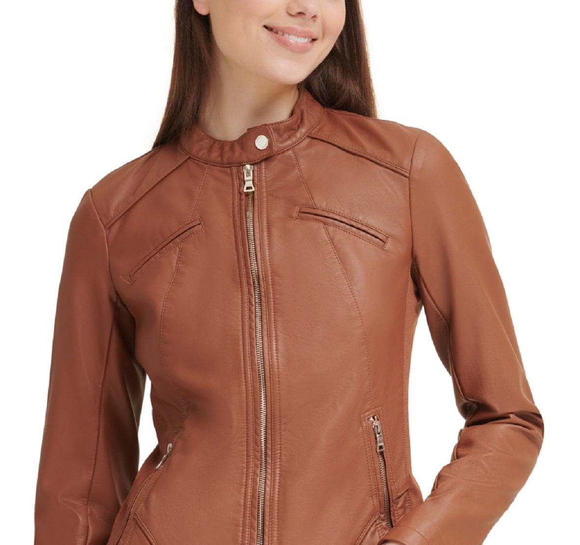 Jaqueta de couro sintético feminina GUESS, marrom, tamanho médio
