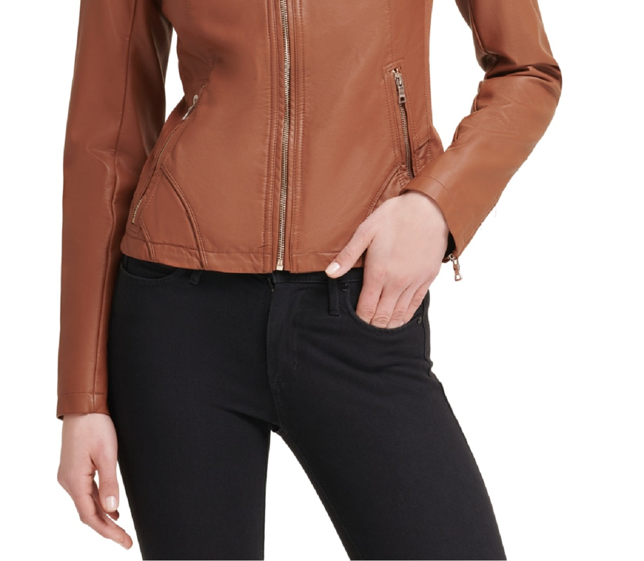 Jaqueta de couro sintético feminina GUESS, marrom, tamanho médio