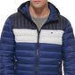 Jaqueta acolchoada com capuz e blocos de cores Tommy Hilfiger masculina, tamanho grande, azul