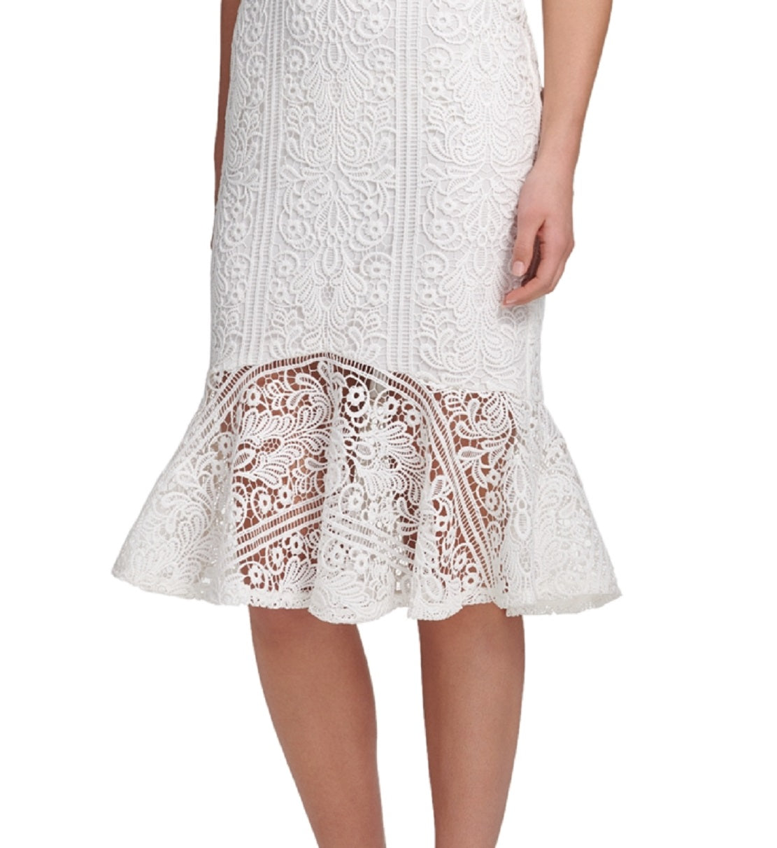 Vestido de renda com bainha de babados GUESS feminino, branco, tamanho 8