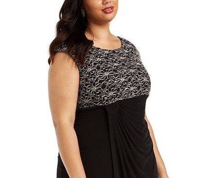Vestido tubinho de renda com lantejoulas plus size feminino conectado, preto, tamanho 16W
