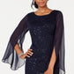Vestido de renda com lantejoulas e mangas esvoaçantes feminino Connected, azul, tamanho 8
