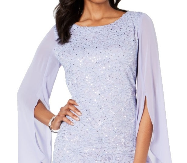 Vestido de renda com lantejoulas e mangas esvoaçantes feminino conectado, roxo, tamanho 10