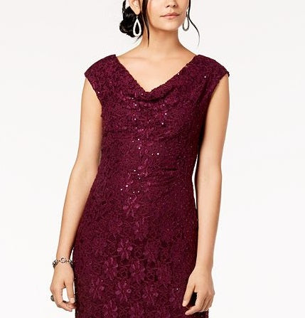 Vestido de noite feminino conectado com renda e lantejoulas, marrom, tamanho 12