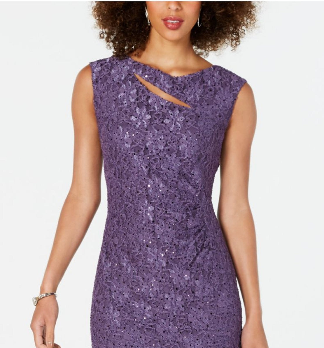 Vestido tubinho com recorte de renda e lantejoulas feminino conectado, roxo, tamanho 8