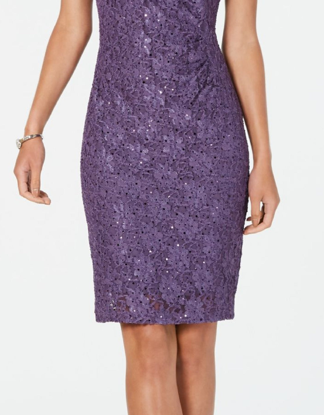 Vestido tubinho com recorte de renda e lantejoulas feminino conectado, roxo, tamanho 8