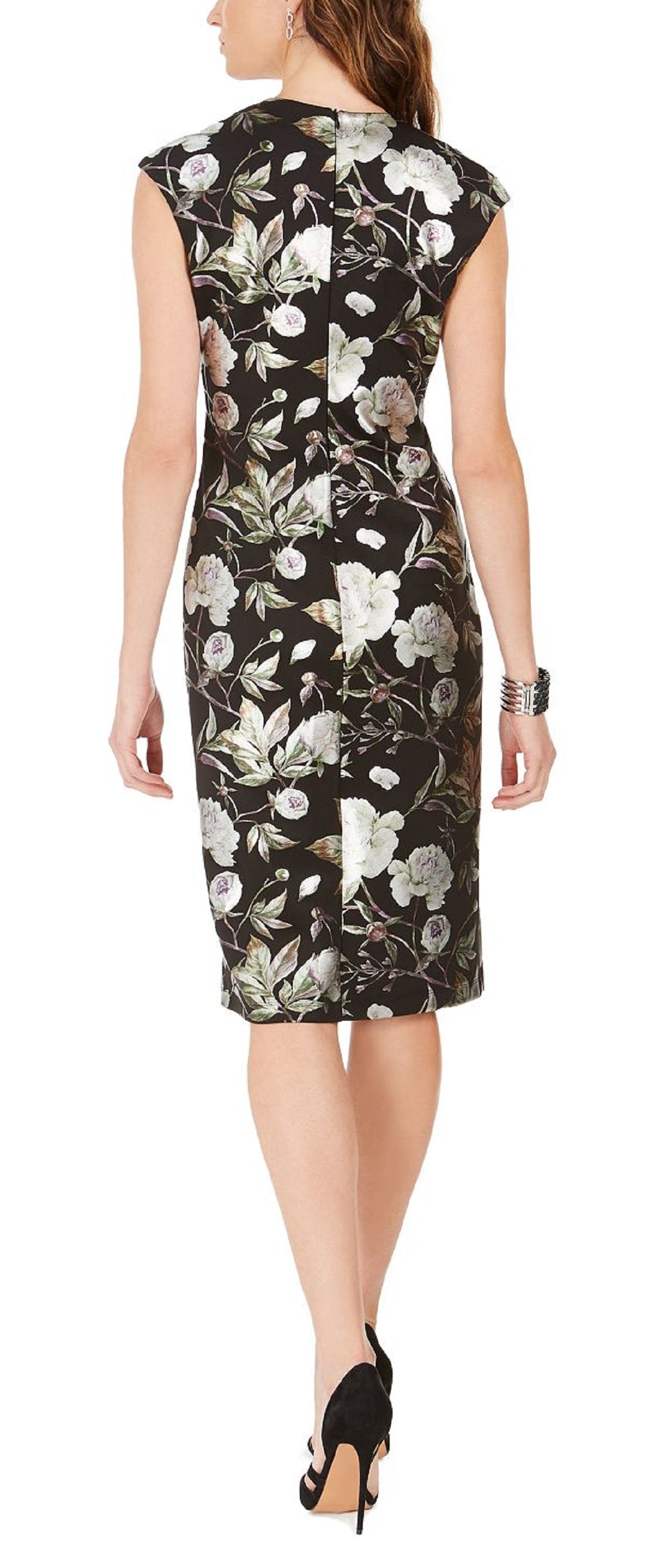 Vestido tubinho feminino com estampa floral metálica e manga curta, preto, tamanho 16, da Connected