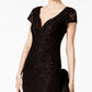 Vestido coluna de renda com lantejoulas conectado para mulheres, preto, tamanho 4