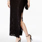 Vestido coluna de renda com lantejoulas conectado para mulheres, preto, tamanho 4