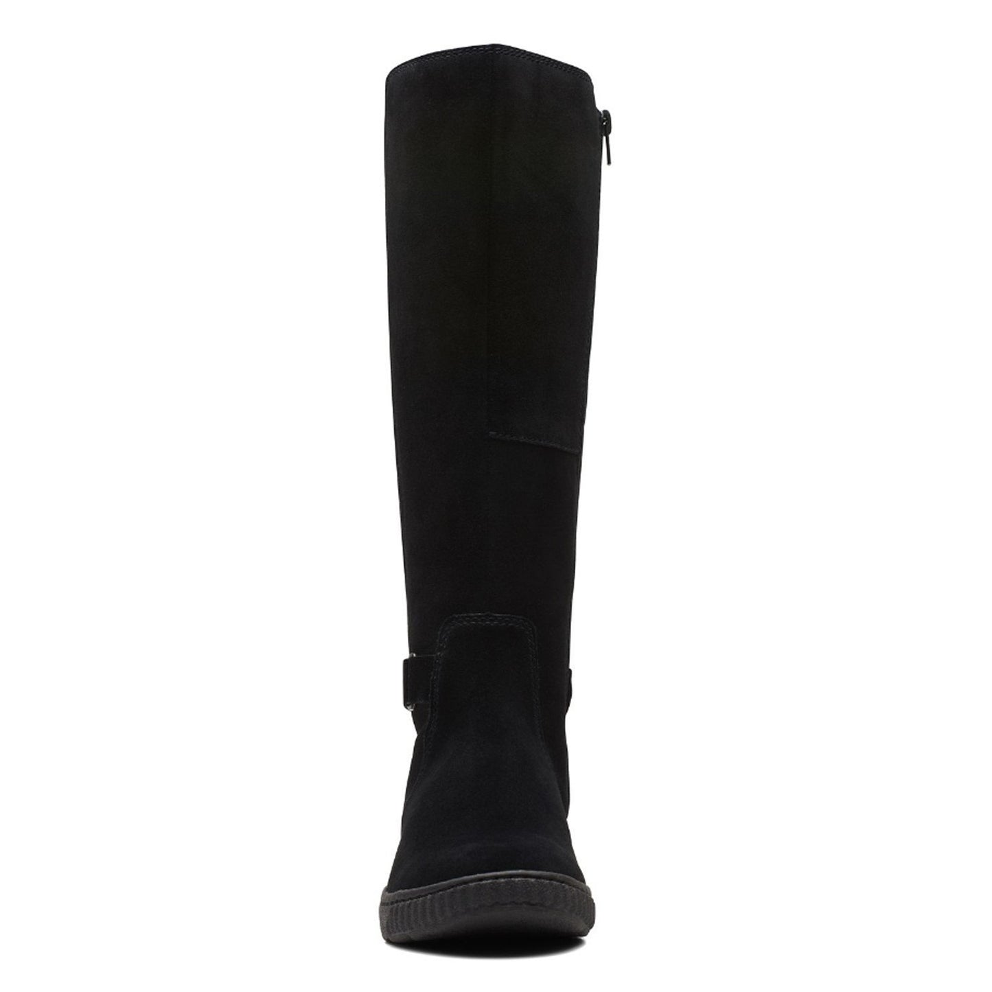 Botas de montaria femininas Clarks Caroline com zíper e fivela, pretas, tamanho 7 M
