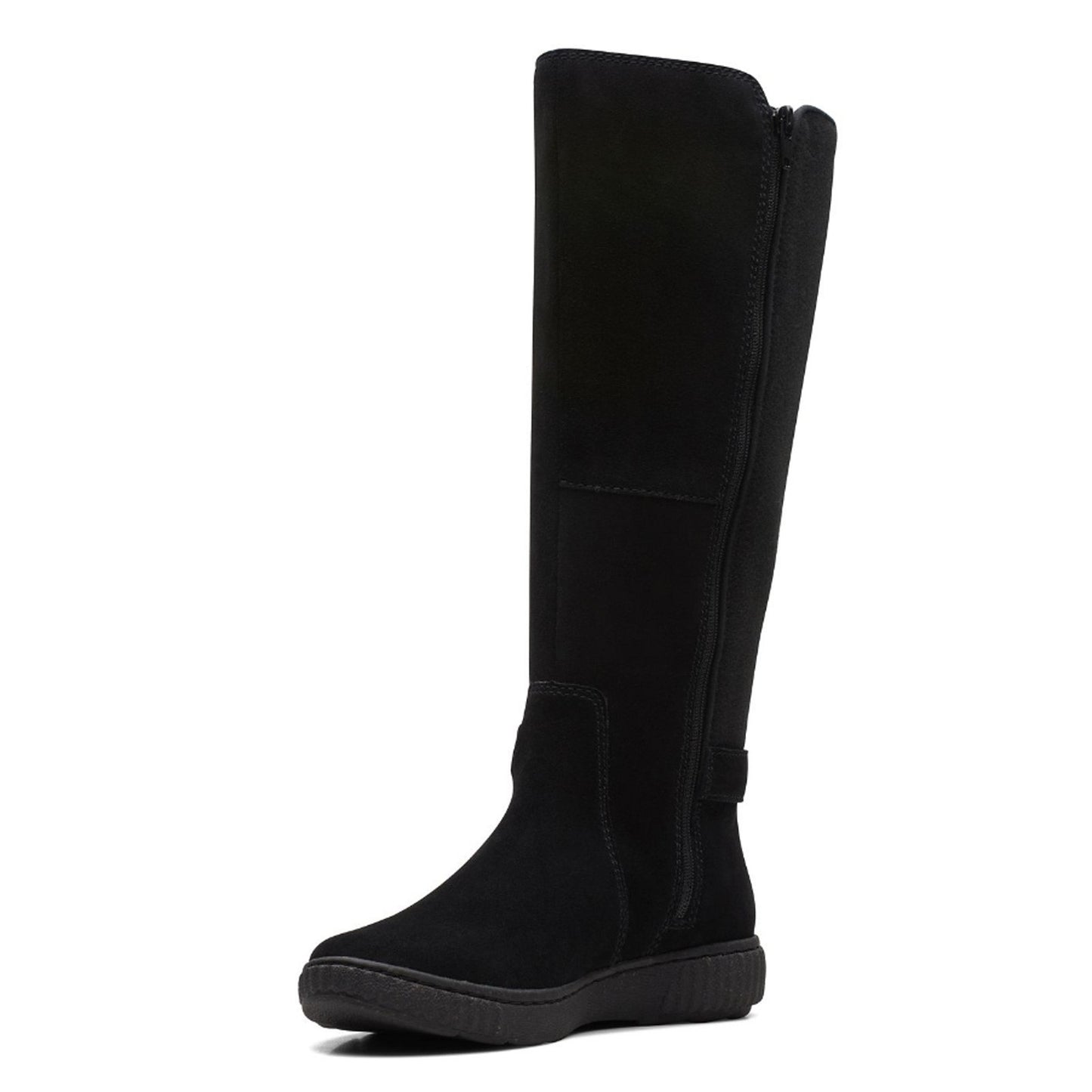 Botas de montaria femininas Clarks Caroline com zíper e fivela, pretas, tamanho 7 M