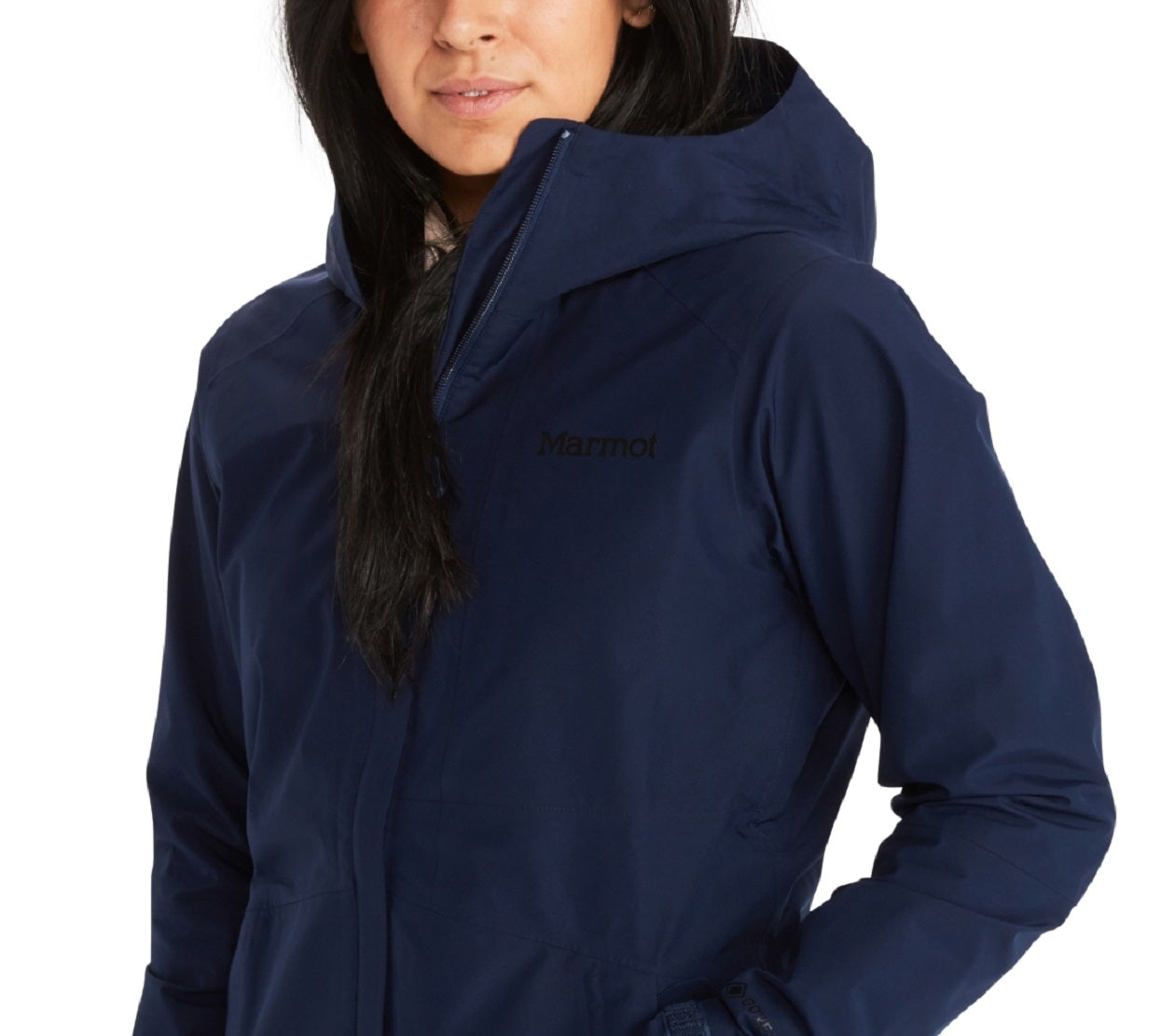 Jaqueta de chuva minimalista com capuz Marmot feminina, azul, tamanho X-S