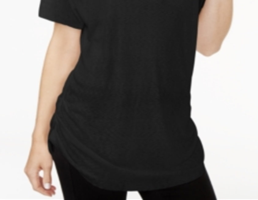 Camiseta feminina Rachel Roy com decote canoa franzido, preta, tamanho extragrande