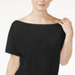 Camiseta feminina Rachel Roy com decote canoa franzido, preta, tamanho extragrande