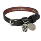 Pulseira masculina Alexander Mcqueen de couro com relevo e caveira dupla, preta, tamanho regular