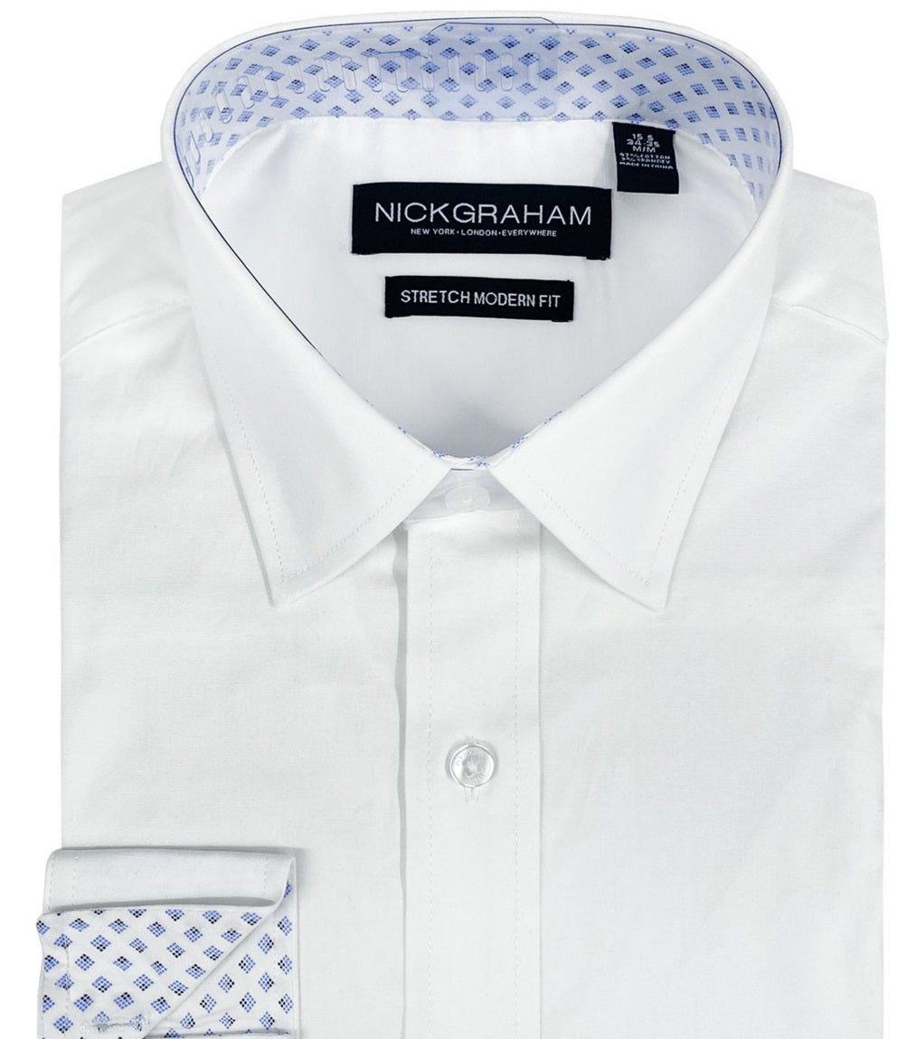 Camisa social masculina Nick Graham Modern Fit Contrastada, branca, tamanho 17 x 36 x 37