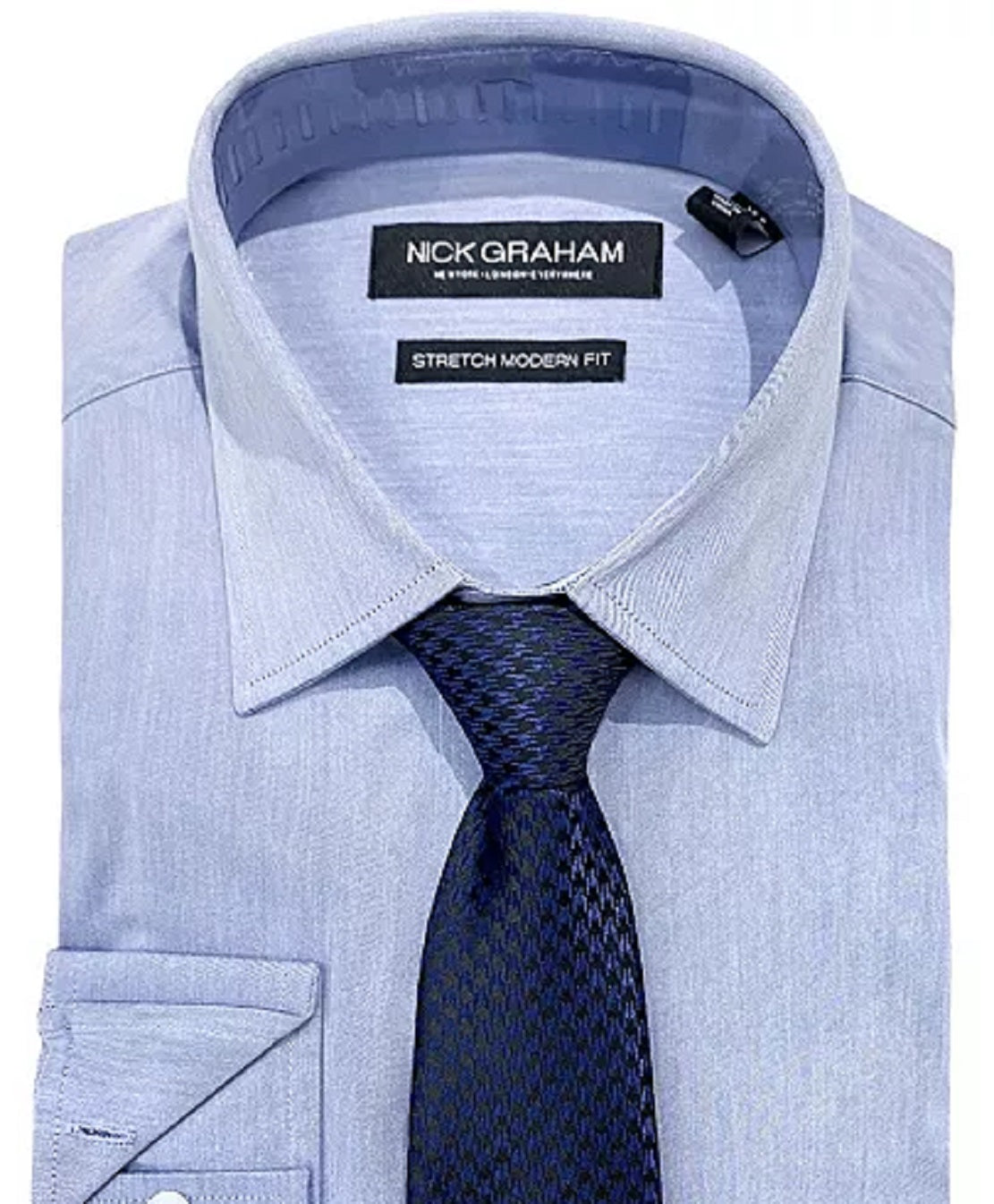 Conjunto de camisa social e gravata Nick Graham Slim Fit Chambray Masculino Azul Tamanho P
