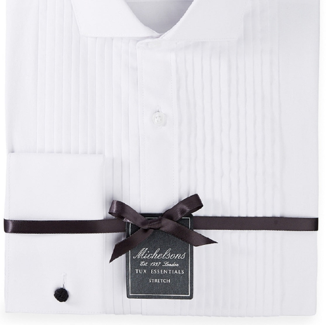 Camisa smoking masculina Michelsons Of London Slim Fit com babador elástico e punho francês, tamanho branco, 16x32x33