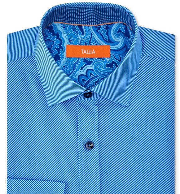 Camisa social masculina Tallia listrada, elástica, slim fit, azul, tamanho 15,5 x 32-33