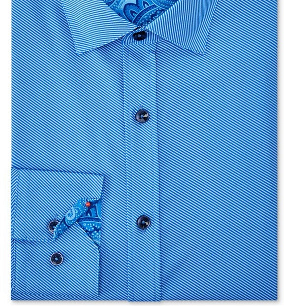 Camisa social masculina Tallia listrada, elástica, slim fit, azul, tamanho 15,5 x 32-33