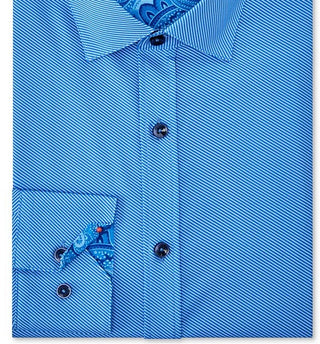 Camisa social masculina Tallia listrada, elástica, slim fit, azul, tamanho 15,5 x 32-33