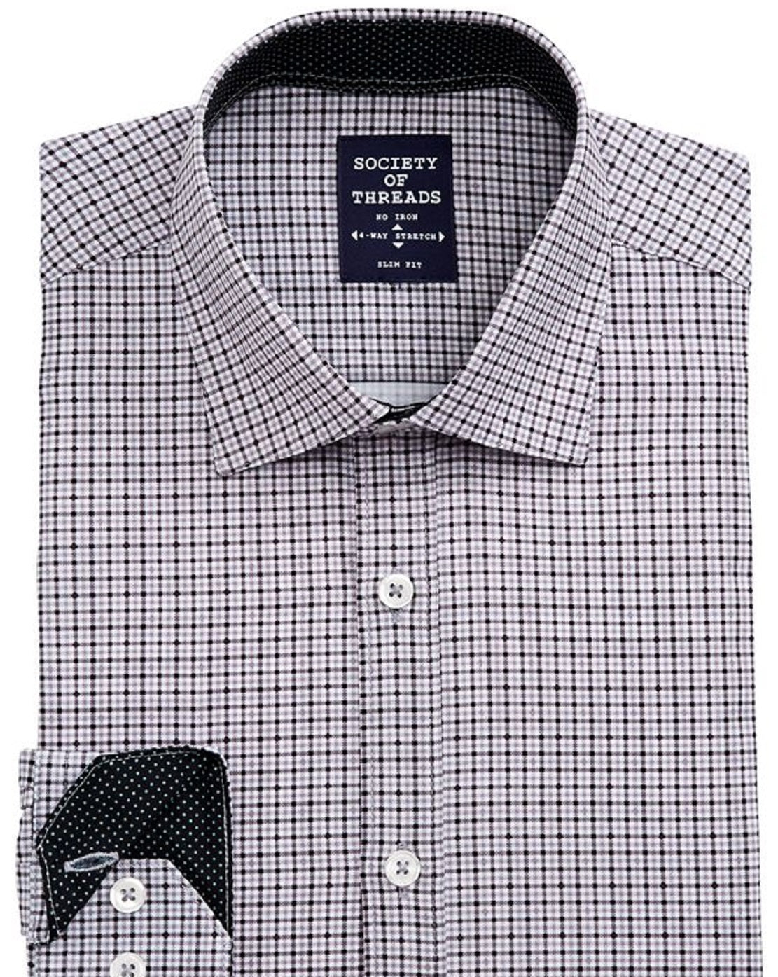 Camisa social masculina com corte slim fit e estampa xadrez elástica, tamanho pequeno, preta, da Society of Threads