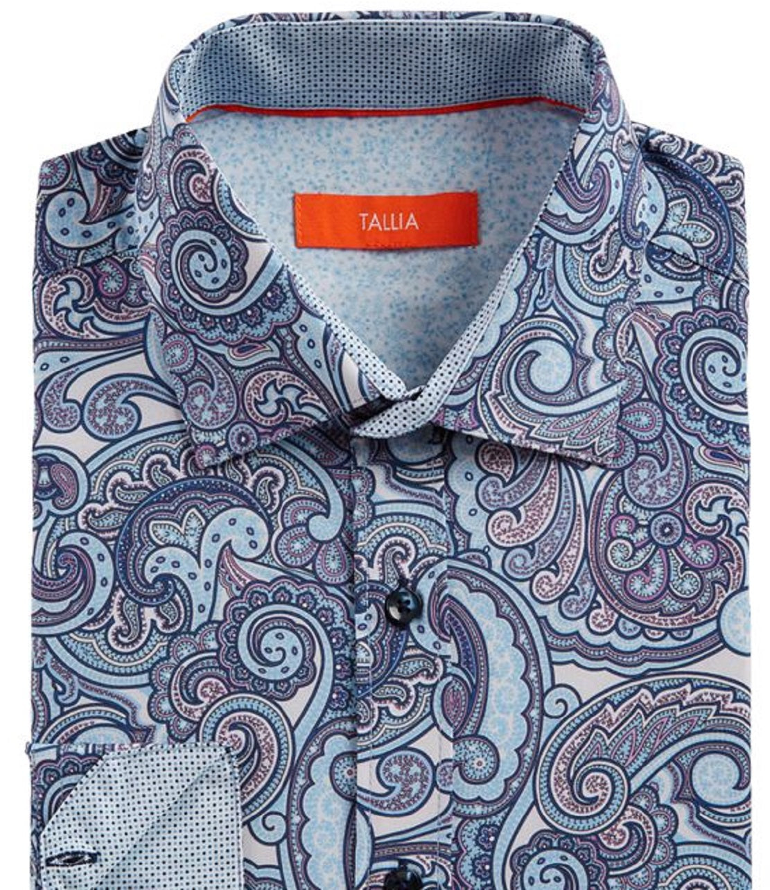 Camisa social masculina Tallia Slim Fit, sem passar a ferro, com estampa paisley elástica, tamanho pequeno, azul