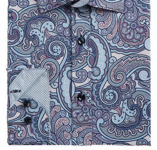 Camisa social masculina Tallia Slim Fit, sem passar a ferro, com estampa paisley elástica, tamanho pequeno, azul