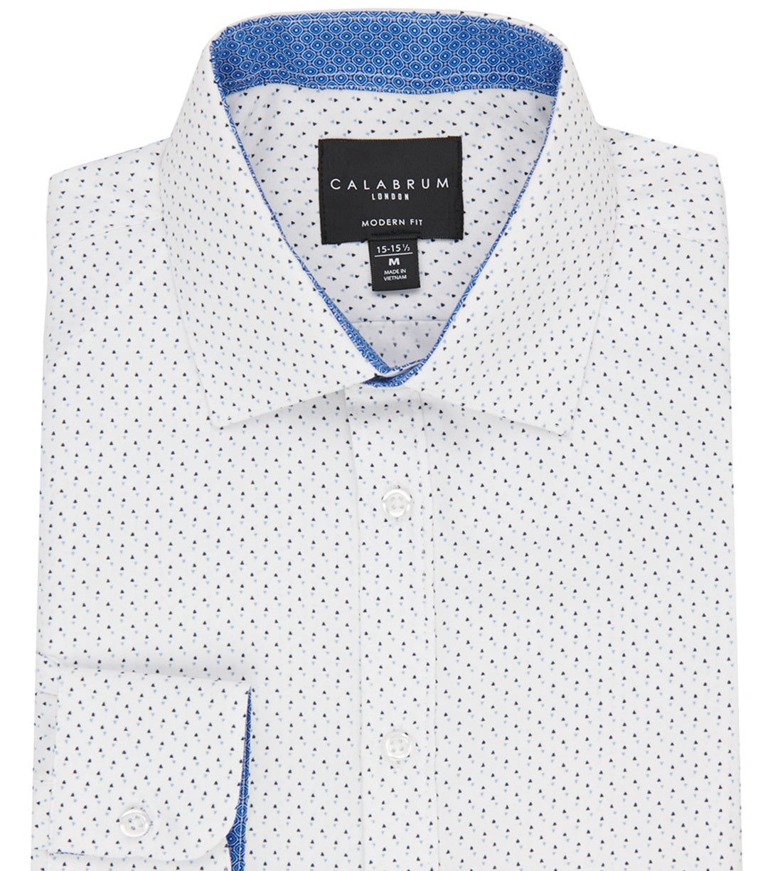 Camisa social Calabrum masculina regular fit, sem passar a ferro, estampa geométrica, azul, tamanho extragrande