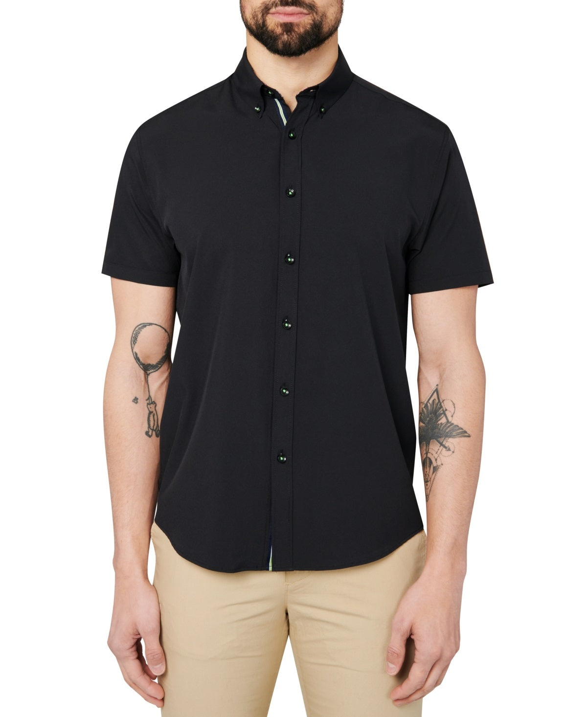 Camisa social masculina slim fit com botões e manga curta, tamanho XL, preta