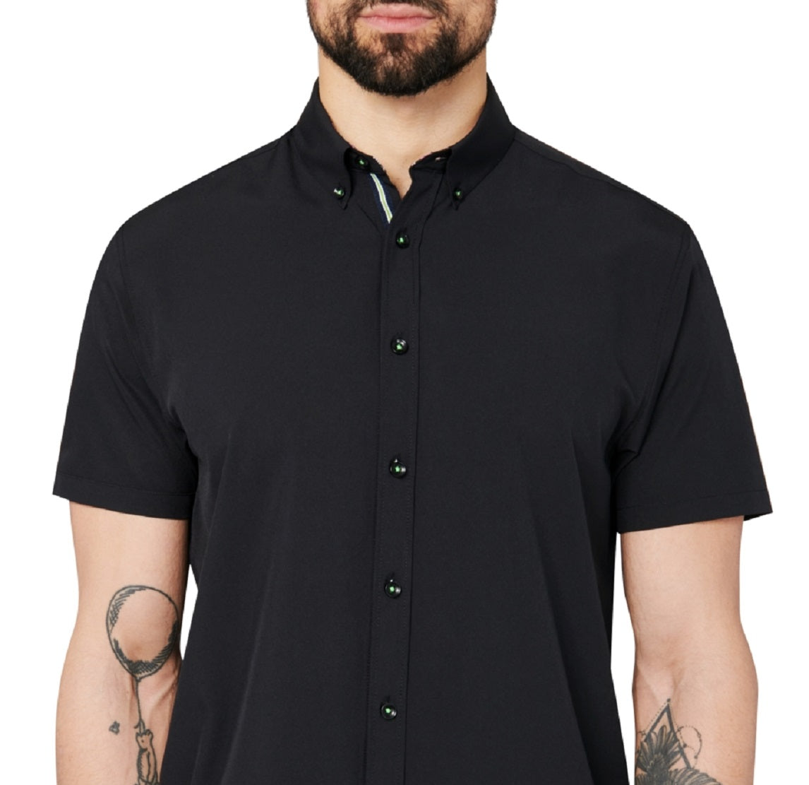 Camisa social masculina slim fit com botões e manga curta, tamanho XL, preta