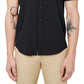 Camisa social masculina slim fit com botões e manga curta, tamanho XL, preta