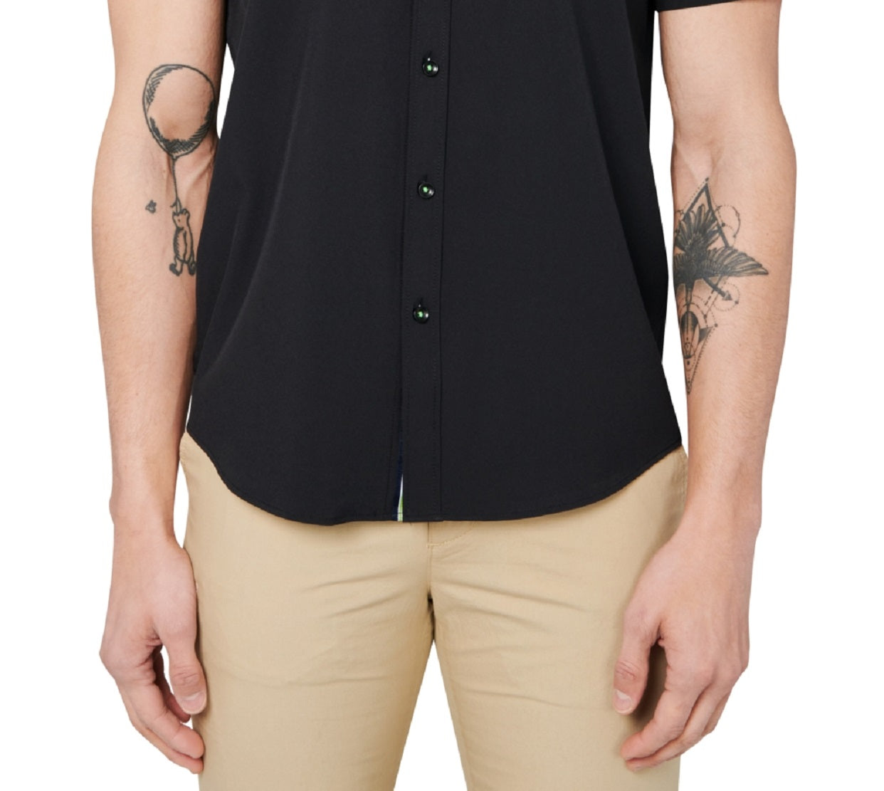 Camisa social masculina slim fit com botões e manga curta, tamanho XL, preta