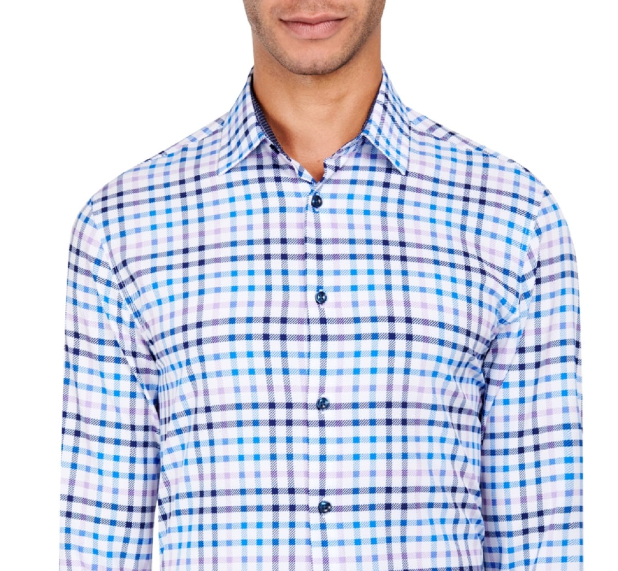Camisa social xadrez slim fit masculina Construct, tamanho médio, branca