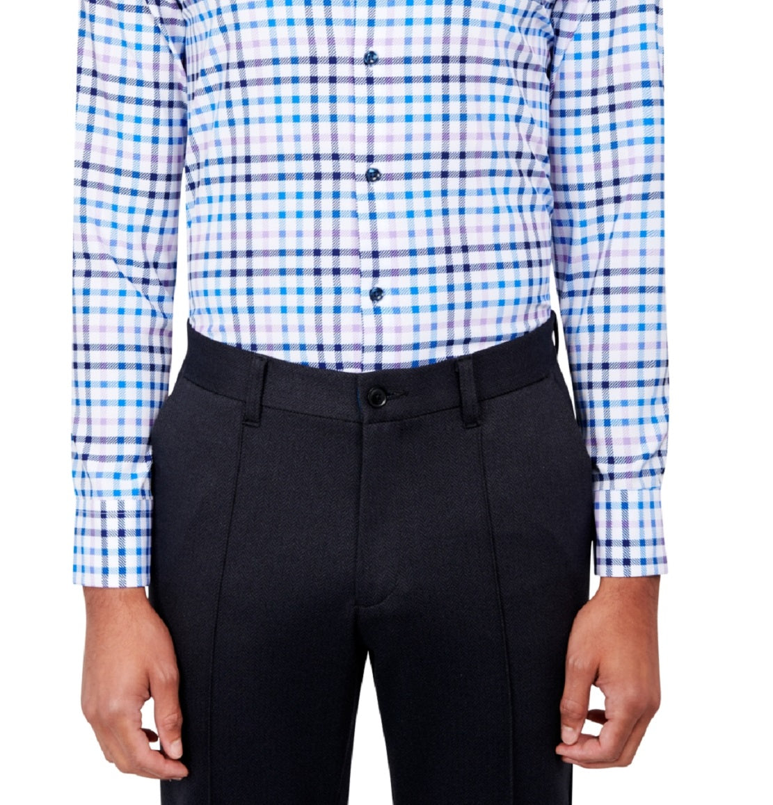 Camisa social xadrez slim fit masculina Construct, tamanho médio, branca