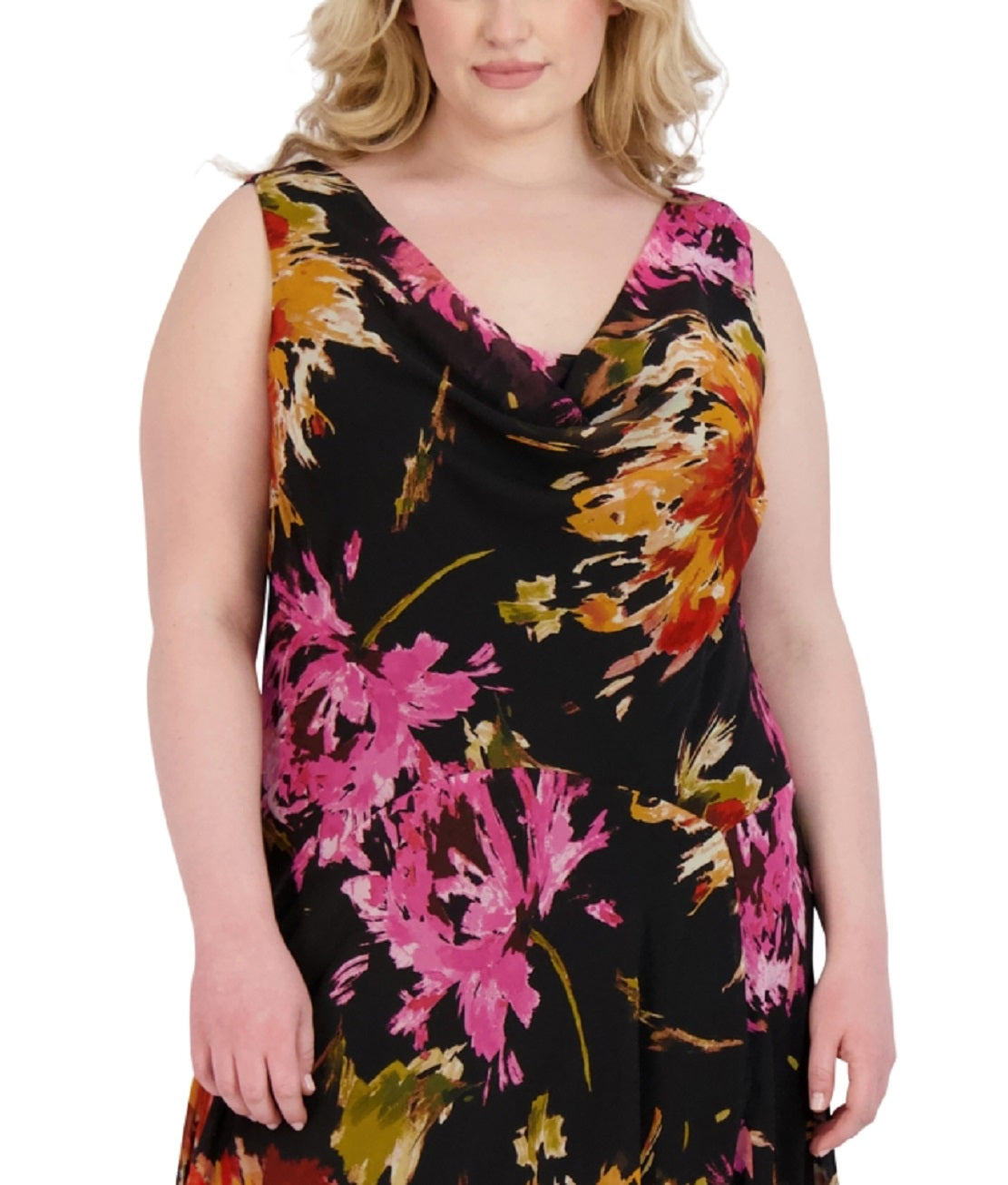 Vestido feminino Robbie Bee com estampa floral e bainha em formato de lenço, marrom, tamanho 14W