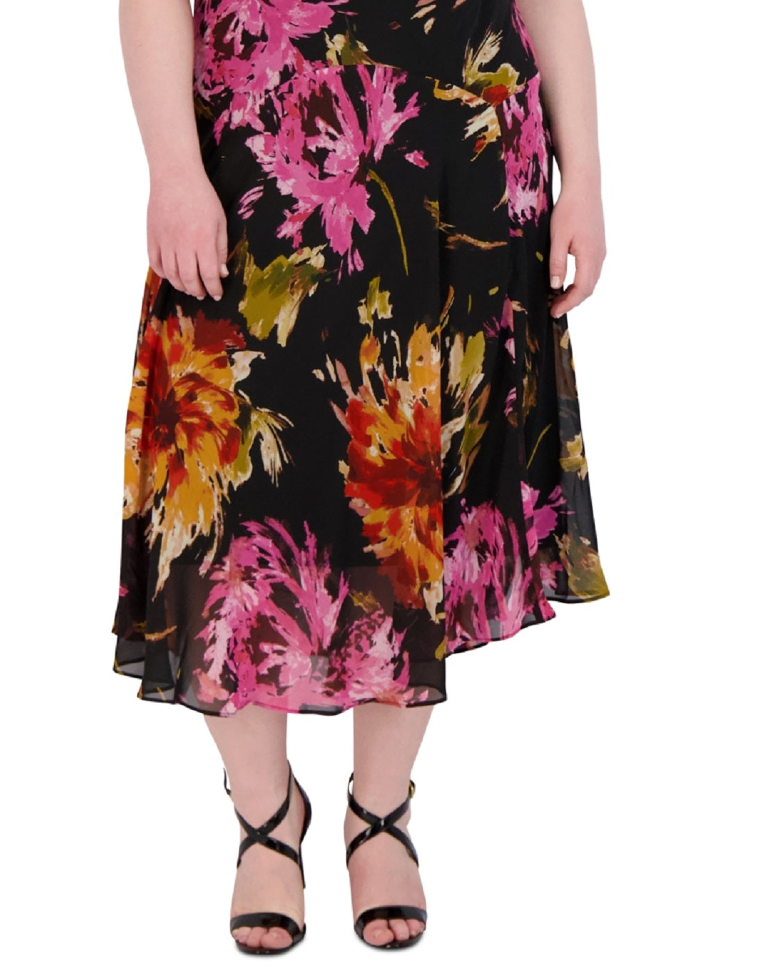 Vestido feminino Robbie Bee com estampa floral e bainha em formato de lenço, marrom, tamanho 14W