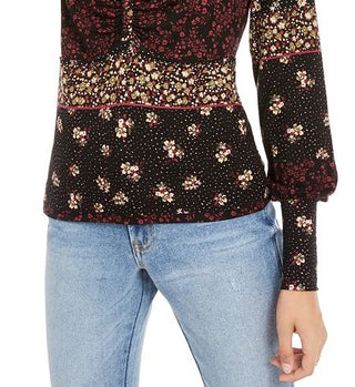 Blusa American Rag Junior com estampa franzida e manga curta, preta, tamanho grande