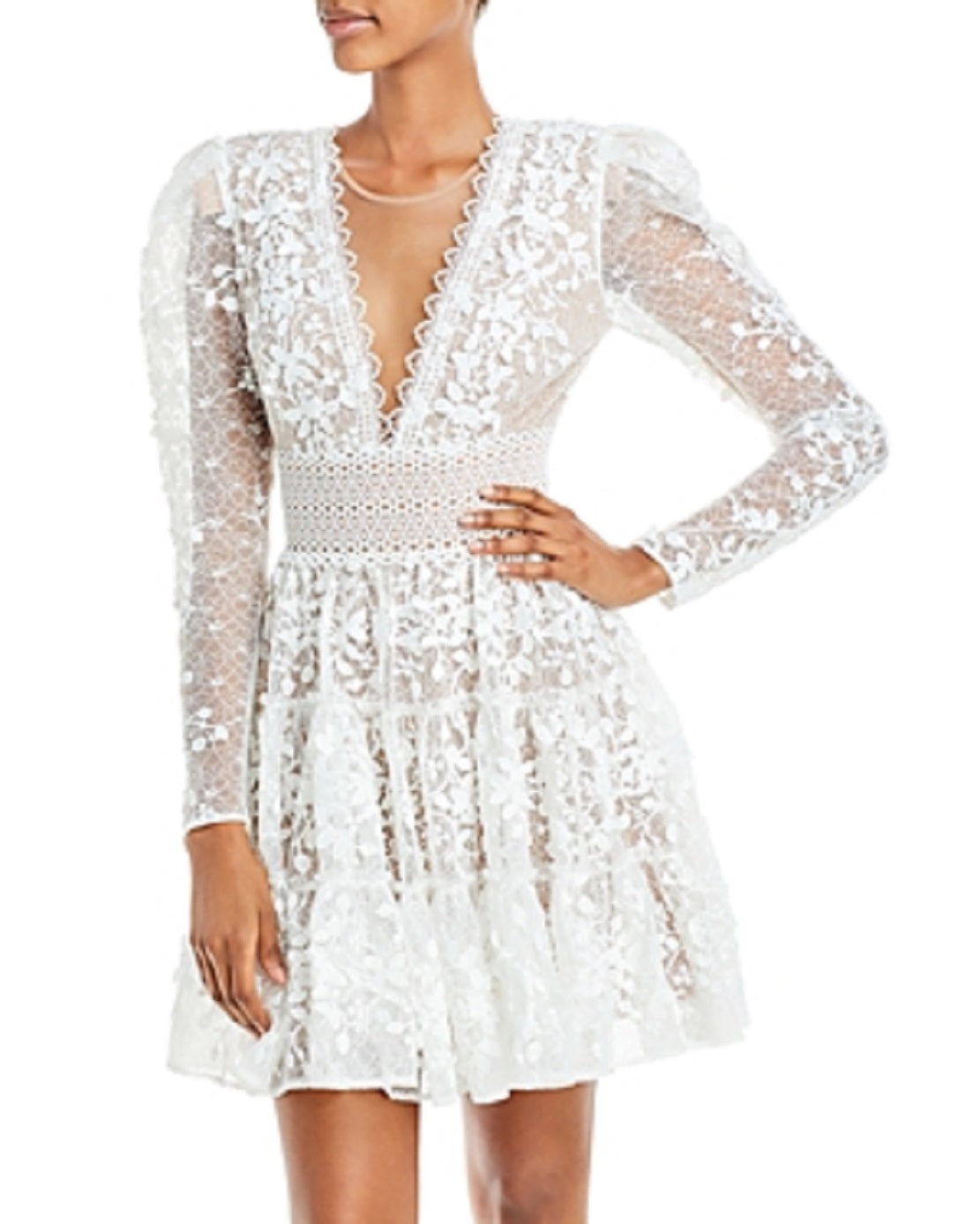 Vestido curto de renda Megan feminino Bronx and Banco, branco, tamanho X-S
