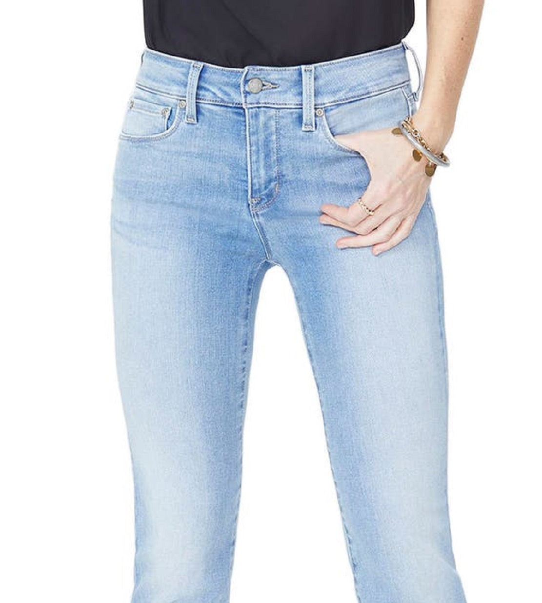 Calça jeans feminina NYDJ Marilyn de cintura alta elástica, perna reta, azul, tamanho 16